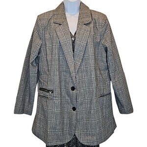 Soncy Plaid Blazer Jacket Size 12 New Women's Plaid Career Office Linen Preppy